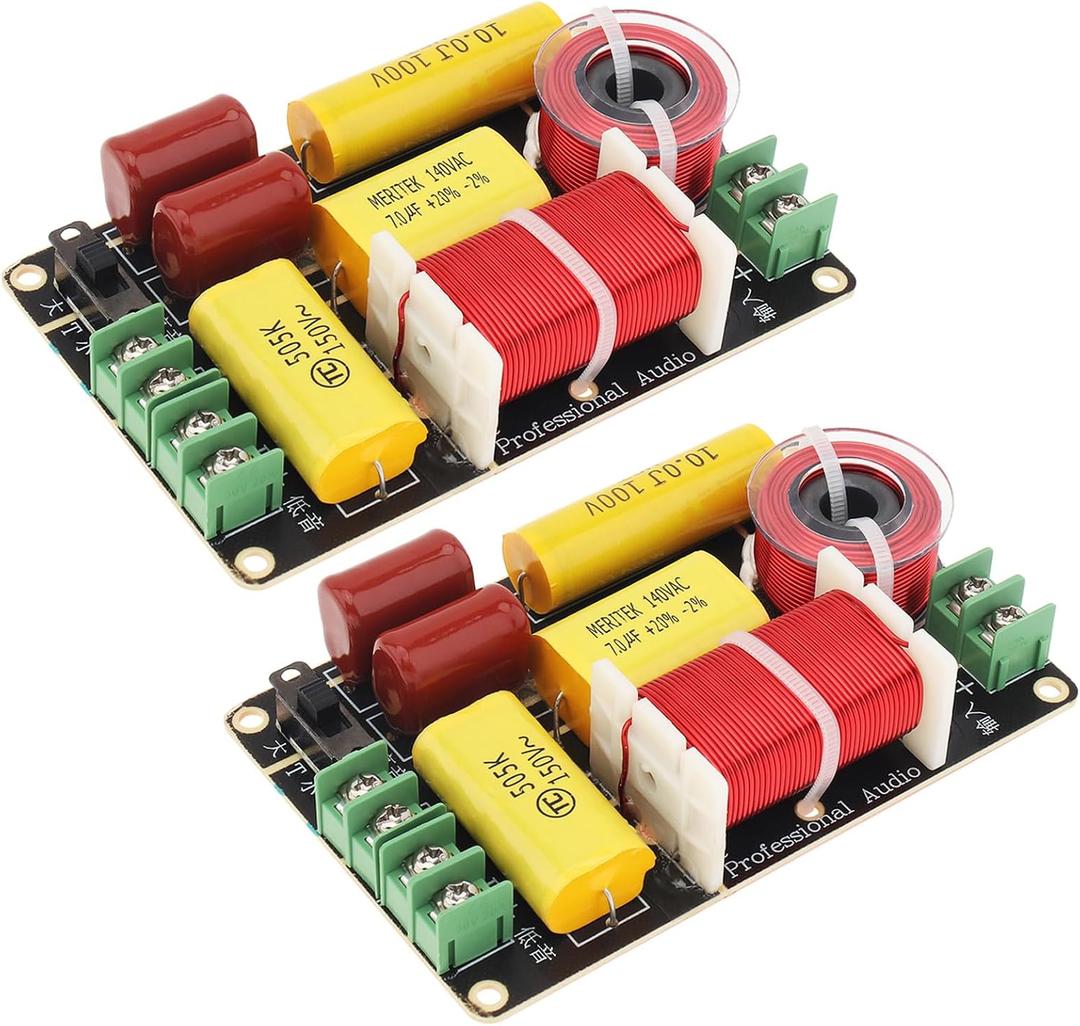 2pcs 2 Way Crossover for Speaker, 250W 4-12 Ohm 2 Way High-Low Frequency Divider for Speaker, HiFi Speaker Crossover