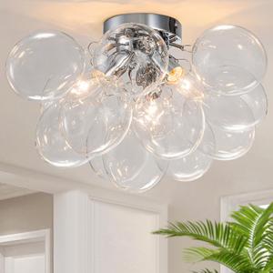 GoYeel Ceiling Light Chandelier Modern Kitchen Lights Ceiling Flush Mount Glass Bubble Chandelier Lighting 3 Light Entryway Light Fixture 17.72in 13 Globe for Bedroom Foyer Living Room