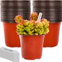 TDHDIKE 6 Inch Plastic Plant Nursery Pots (100pcs Pots and 100pcs Plant Labels) Seedling Flower Plant Container (Red) Seed Starting Pots Indoor/Outdoor