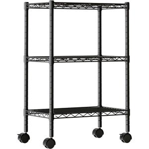 DUMOS 3-Tier Metal Wire Storage Shelves, Adjustable Standing Storage Rack Shelf with Wheels, Heavy Duty Steel Shelving Unit Organizers for Kitchen Bathroom Pantry Garage, 23.1"W13.4"D30.2"H, Black