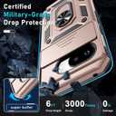 Janmitta Case Compatible with Google Pixel 9A Built in Slide Camera Lens Cover+Screen Protector+Finger Ring Holder Kickstand,Heavy Duty Shockproof Full Body Protective Phone Cover,Rose Gold