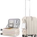 Hanke 20 Inch Expandable Carry On Luggage Airline Approved Top Opening Hard Shell Suitcases with Wheels Lightweight Travel Luggage Carry On Suitcase for Woman Men-Ivory White