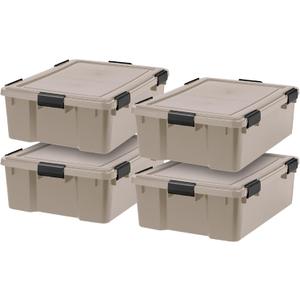 IRIS USA 4-Pack Gasket Box, 41 Quart Weather-Resistant Storage Bins with Latching Lids,Heavy-Duty Organizing Containers for Closet, Bathroom, and Office -