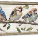 Colorful Bird Framed Wall Art: Cute Chickadee Wooden Painting Vintage Sparrow Picture Bluebird on Branch Prints Countryside Artwork Rustic Decor for Living Room Bedroom Farmhouse