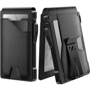 typecase Tactical Wallet for Men Card Holder: Pop Up Card Case, Genuine Leather, Smart, RFID Blocking, Slim, Minimalist, Thin, Front Pocket - 9-13 Card Capacitiy, ID Window, Money Clip (Black)