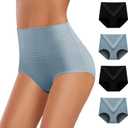 Women's Underwear High Waisted Full Coverage Breathable Comfy Ladies Stretch Panties (L)