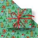 Febbleshow Funny Christmas Wrapping Paper for Boys Girls Kids - Xmas Gift Wrap with Green Monster, Trees, Snowflakes & Presents - 4 Jumbo Sheets, 28" x 40" Each (32 sq. ft ttl), Easy to Store Pack of 2
