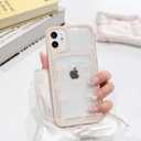 NITITOP Compatible with iPhone 11 Case with Card Holder Clear Cute Bow Ribbon for Women Girls Colorful Frame Soft TPU Wallet Shockproof Protective Cover - Light Pink