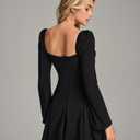 EYNMIN Long Sleeve Mini Dress Lace Sweetheart Neckline Flowy A Line Short Going Out Dresses for Women Black (Black, M)