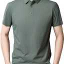 Men's Golf Polo Shirts Light Weight Business Casual Athletic Short Sleeve Polos Comfy Breathable Wicking (Green, L)