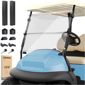 10L0L Golf Cart Windshield for Club Car Precedent 2004-Up, Tempo, 2017-Up Onward, Clear/Tinted Fold Down Club Car Windshield Anti-UV Impact Resistant, HD View, 37.5"W X 33.6"H