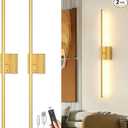 Battery Powered Wall Sconce Set of Two: Gold Wireless Rechargeable Wall Lights with Touch and Remote Control, 360°Rotatable 4CCT Dimmable Cordless Scone Lighting Decor for TV Wall Bedroom Bathroom
