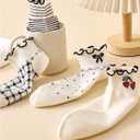 GORGLITTER Women's 5 Pairs Crew Socks Vintage Cute Patterned Casual Dress Ankle Socks (L)