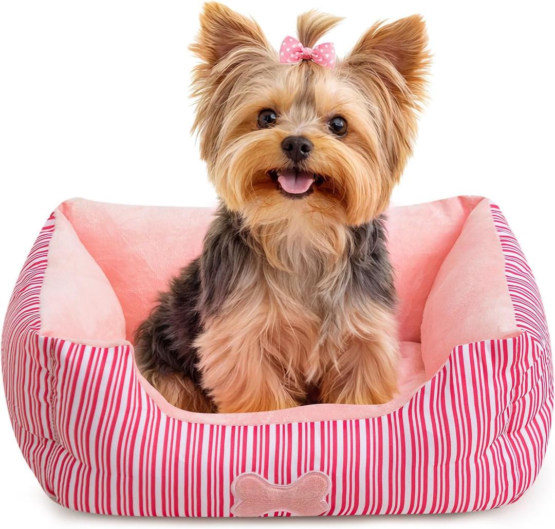 Hollypet TC Fabric Plush Small Dog Cat Bed Self-Warming Pet Bed, Pink