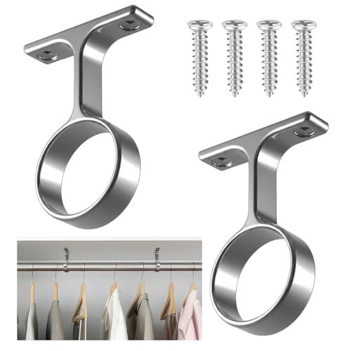 LEIFIDE 2 Pcs 1 5/16 Inch Diameter Round Wardrobe Closet Rod Suspended Center Support with Installation Screws Curtain Closet Rod Ceiling Mount Bracket for Home Wardrobe (Polished Chrome)