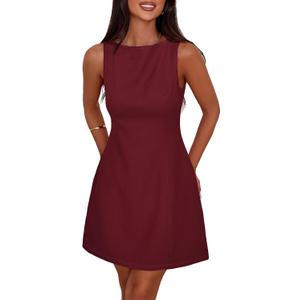 PRETTYGARDEN Womens Formal Short Dresses 2026 Summer Sleeveless Boat Neck A Line Elegant Mini Cocktail Party Dress (Medium, Burgundy)