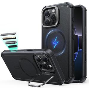 ESR for iPhone 16 Pro Max Phone Case with Stand, 23ft Military-Grade Drop Protection with Camera Control, Shock-Absorbing Rugged Cover, Compatible with MagSafe Accessories, Cyber Series, Black