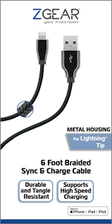 Zgear, Braided Cable Lightning 6' Metal Housing