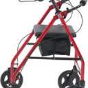 Drive Medical Aluminum Rollator Fold Up and Removable Back Support, Padded Seat with 7.5-Inch Casters, Red