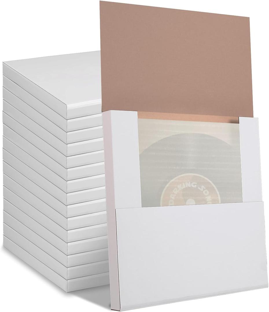 15 Sets Vinyl Record Mailers, 12.5" X 12.5" x 1" LP Shipping Mailer Boxes, White Vinyl Record Shipping Boxes with Foam Pouches, Fragile Stickers