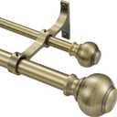 1 Inch Double Curtain Rods 36 to 72 Inches, Adjustable Telescoping Window Drapery Rod, Dual Heavy Duty Curtain Rods with Iron-Finials for Sliding Glass Door, Patio, Bedroom, Kitchen, Bronze