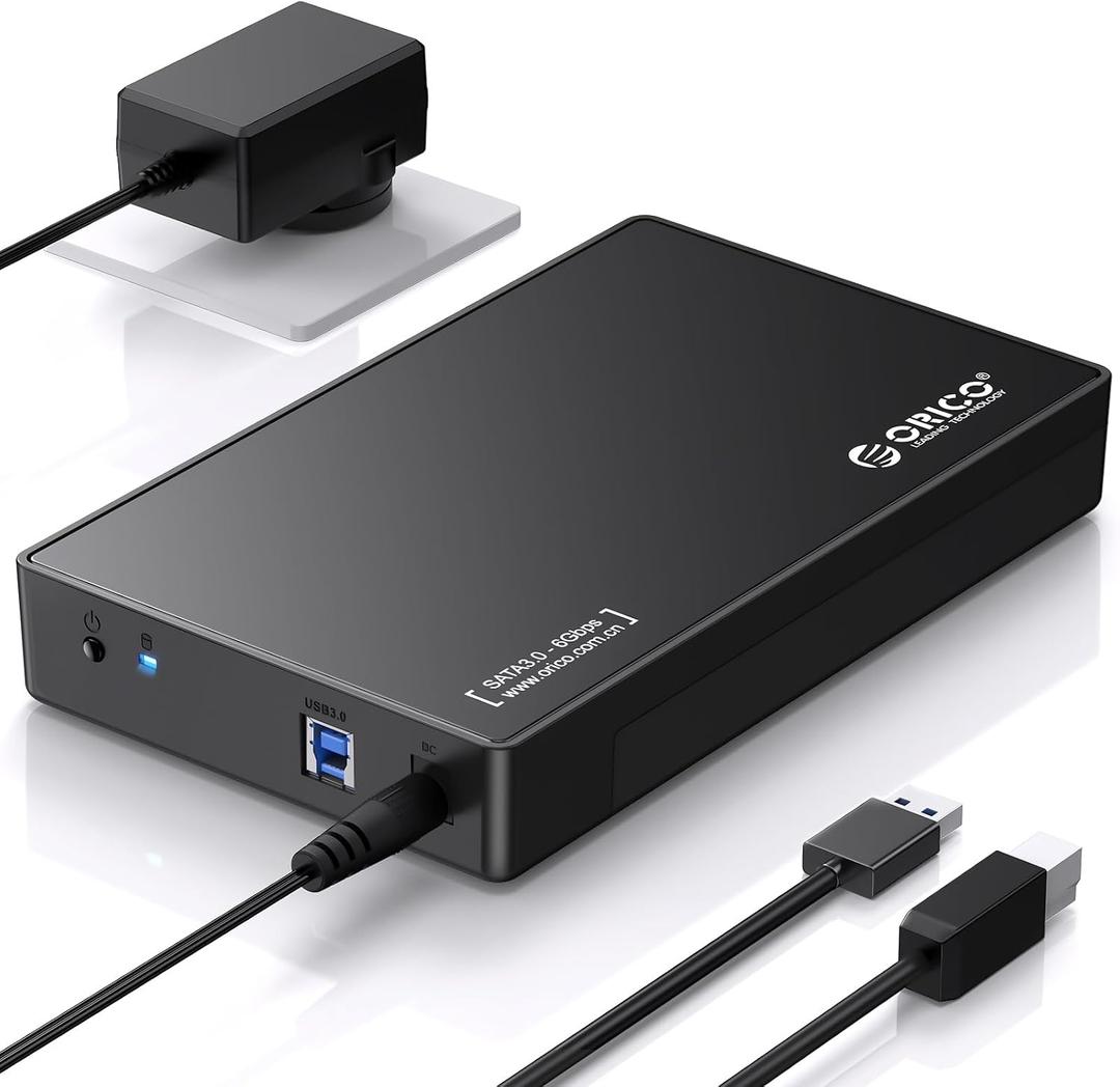 ORICO USB 3.0 External Hard Drive Enclosure for 3.5/2.5 Inch SATA Hard Drives/SSD Up to 20 TB, 3.5'' Tool-Free HDD Enclosure with 12V/2A Power Supply and UASP Acceleration (3588US3)