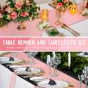 Tudomro 12 Pcs White and Rose Gold Disposable Plastic Tablecloths and Satin Table Runner Set, 54 x 108 Inch Tablecloth, 12 x 108 Inch Table Runners for Wedding Baby Shower Birthday Party
