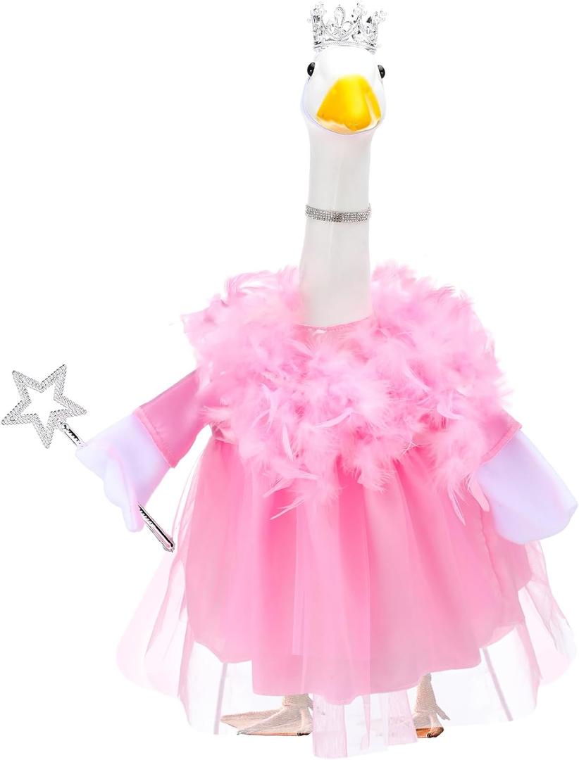 Outus Princess Goose Outfits 23inch Pink Tutu Skirt for Porch Goose Funny Geese Cloth for Princess Birthday Party Summer Baby Shower Wedding Yard Garden Outdoor Decor
