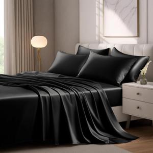 LuxClub 4 PC Sheet Set Bed Sheets Deep Pockets 18" Eco Friendly Wrinkle Free Cooling Machine Washable Hotel Bedding Silky Soft - Black Queen