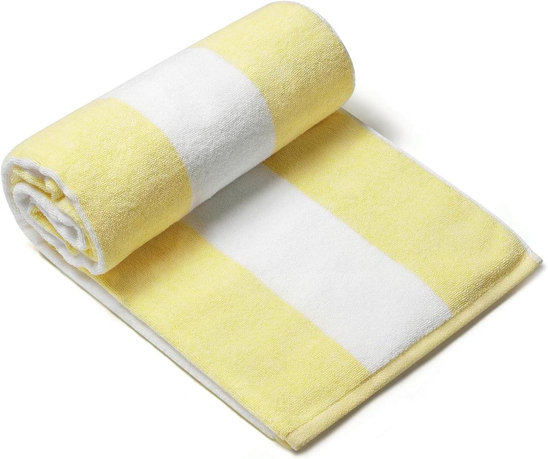 CLOWOOD Plush Oversized Beach Towel - Cotton 40 x 72 Inch Large Thick Yellow Striped Cabana Pool Swimming Towel