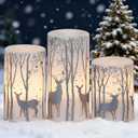 Lasumora Birch Silver Reindeer Christmas Candles with 6H Timer, Real Wax LED Candle Flameless Flickering, Battery Operated Candles Pillar for Home Décor Christmas Decorations Gifts, 3x4/ 5/ 6 inches