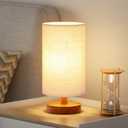 Fenmzee Small Table Lamp for Bedroom - Inline Control, Bedside Lamp with 3000K A15 LED Blub, Easy Assembly (Beige Shade - Walnut Base, 9" Inline Control)