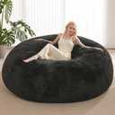 Bean Bag Cover (No Filler), Faux Fur Comfy Bean Bag Covers for Adults, Washable Beanbag Chair Cover, Fluffy Plush Giant Bean Bags Chairs Covers for Teens Kids Girls, Anti-Slip, 5FT, Black