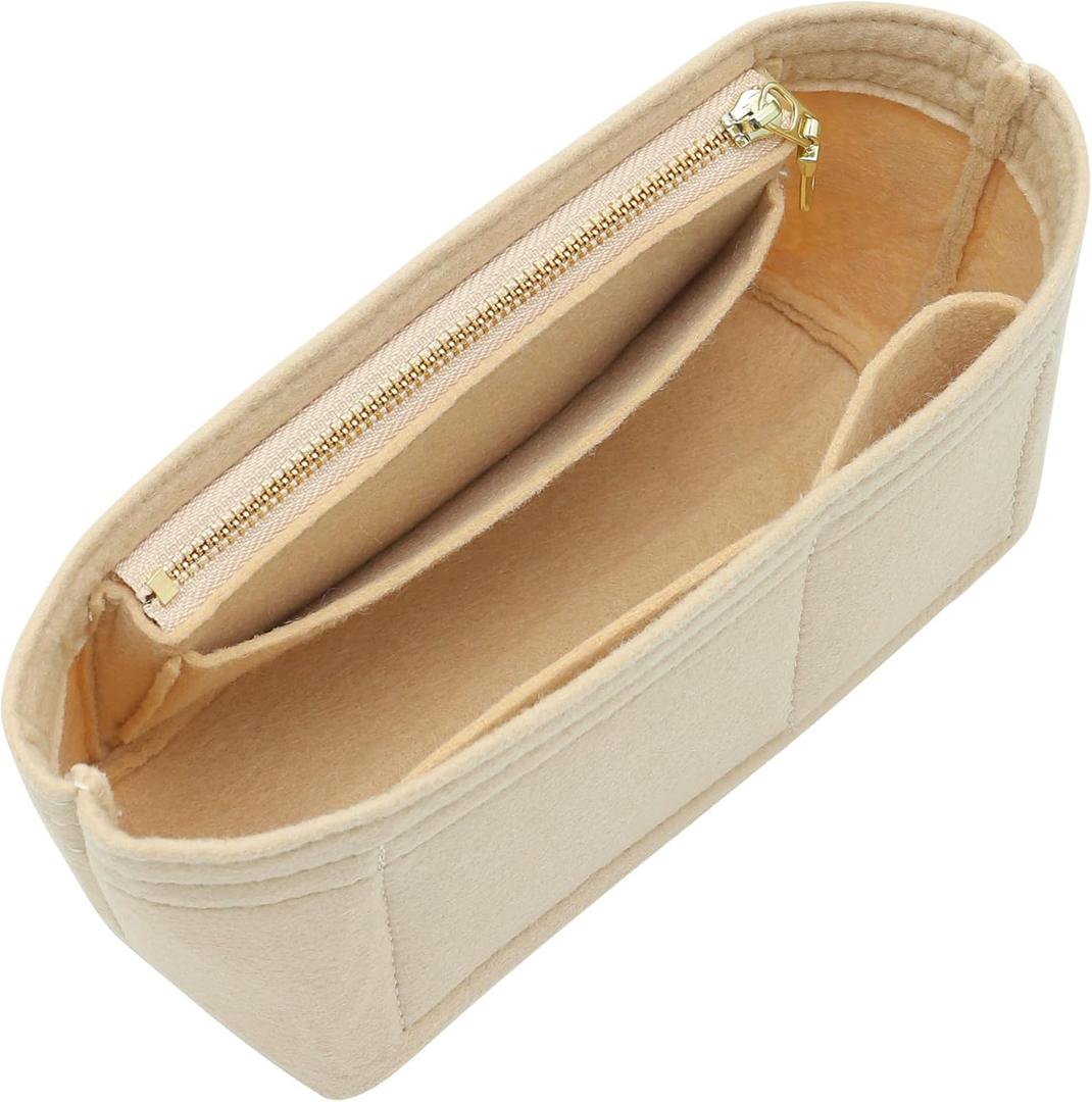 Doxo Purse Organizer Insert for Longchamp Mini/XS Handbags and Lv Neverfull BB (XS/BB,Beige) (Beige-NO Base Pad)