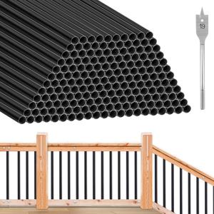 Yaocom 150 Pack 26" Aluminum Deck Balusters 3/4" Black Metal Railing, Hollow Round Outdoor Porch Spindles Indoor Stair Railing for Wood and Composite Deck