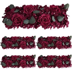 Christmas Artificial Flower Wedding Arch Decorations, 19.7 inch Floral Centerpieces for Party Bridal Shower Event Table Wall Arrangement (Burgundy, Pack of 4 Flower Arrangement)