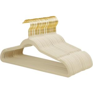 ManGotree Velvet Coat Hangers with 360 Swivel Gold Hook, Non-Slip Felt Suit Hangers, Slim Space Saving Clothes Hanger for Jacket, Sweater, Shirt, Dress, Pants (36 Pack, Beige)