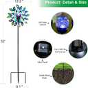 52'' Solar Wind Spinner Outdoor Metal - Kinetic Garden Wind Sculptures with Multi-Color Changing LED Glass Ball, Peacock Tail Design Yard Art Stake Decor for Patio, Lawn, Pathway Decoration