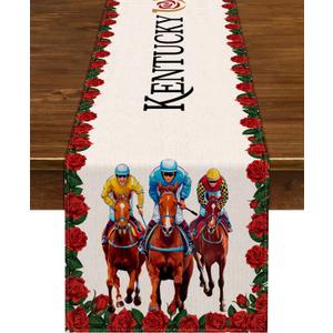 Nepnuser Derby Table Runner Run for The Roses Kentucky Horse Racing Party Decoration Home Kitchen Dining Room Decor (13" x 120")