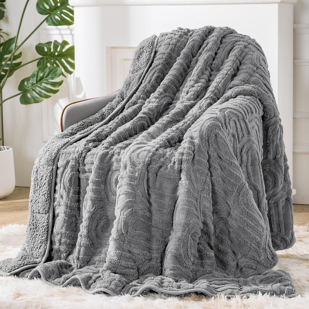 Sherpa Fleece Adult Weighted Blanket Great for Sleep, 15 lbs Dual Sided Soft Fuzzy Heavy Blankets for Couch Bed Sofa, Cozy Warm Fluffy Arched Jacquard Throw for Winter (Grey, 60" x 80", 15 Pounds)