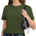 Cotton Short Sleeve T Shirts for Women Basic Tee Tshirts Plain Casual Summer Tops (X-Large, Olive Green)