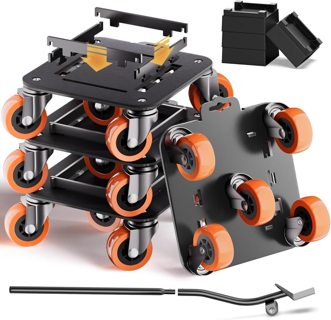 Furniture Movers with Wheels, Upgraded Guardrails for No Slips, Heavy Duty Furniture Dolly, Furniture Sliders with Wheels, Furniture Lifter Tool Included (Orange, 6.3"  6.3" Pro)