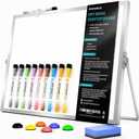 Dry Erase White Board with Stand,Double-Sided Whiteboard 16"x12", 10 Markers,6 Magnets, 1 Eraser,Portable Desktop Whiteboard for Planning,Colorful Weekly Schedule Board for School for Home
