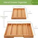 Purawood Kitchen Drawer Organizer - Expandable Utensil Drawer Organizer for Kitchen, Cutlery Tray & Silverware Organizer, 3-5 Slots - Bamboo Organizer for Utensils & Flatware (Natural)
