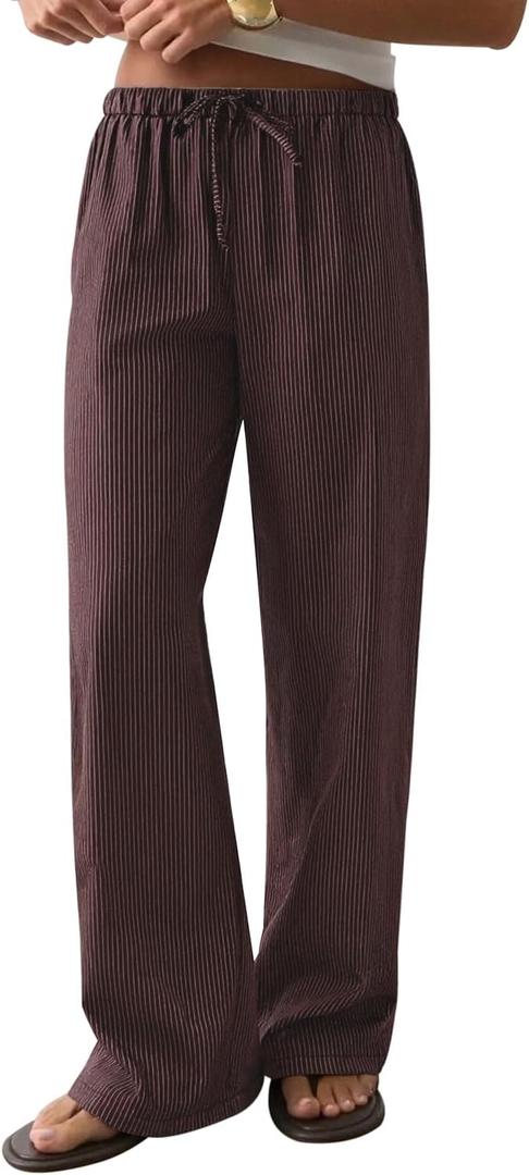 CHYRII Women's Summer Casual Linen Wide Leg Pants (Brown, S)