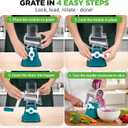 NutriChef 3 in 1 Cheese Grater & Shredder | Strong Suction Base, Rotary Handle with Safety Lock | Includes Hand Crank & 3 Drum Blades for 3 Textures, Fine, Medium & Strips | Green