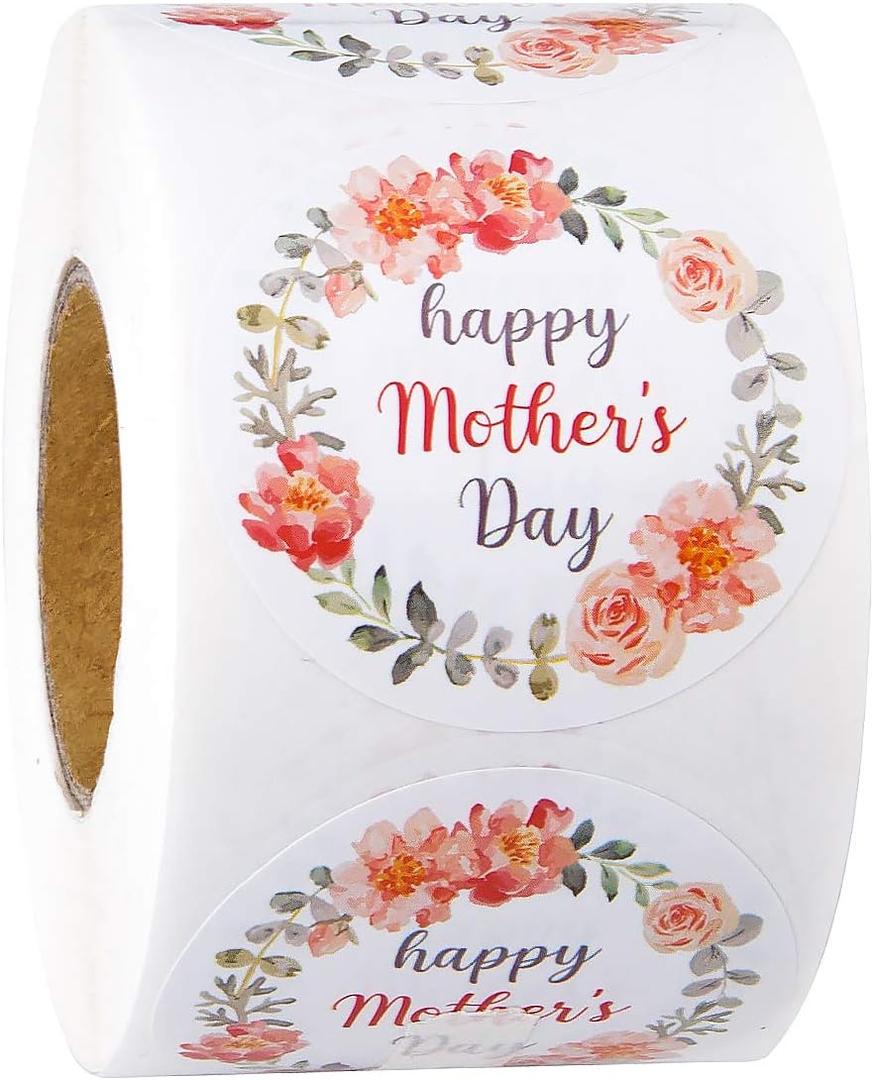 WRAPAHOLIC 2 Inch 500 Total Labels - Happy Mother's Day Gift Stickers - Sweet Floral Design for Mother's Day Gift Wrap