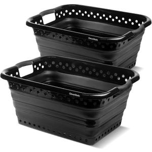 CleverMade Collapsible Laundry Basket, 39L Capacity, Foldable to 3.15 Inches, Pack of 2, Black