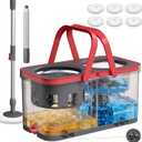 SONGMICS Spin Mop and Bucket Set, 6 Washable Microfiber Mop Heads, Wheels