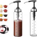 2PCS Sauce Pump Dispenser Glass, 17 oz Condiment Press Bottles- No Drip, Food Grade Pumps for Honey, Syrups, Oil, Condiments, Salad Dressings and More